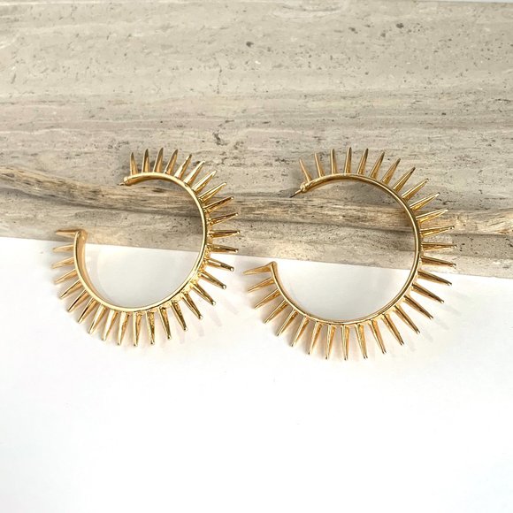 NEW ~ Anthropologie Gold Spiked Hoop Earrings - Picture 10 of 10